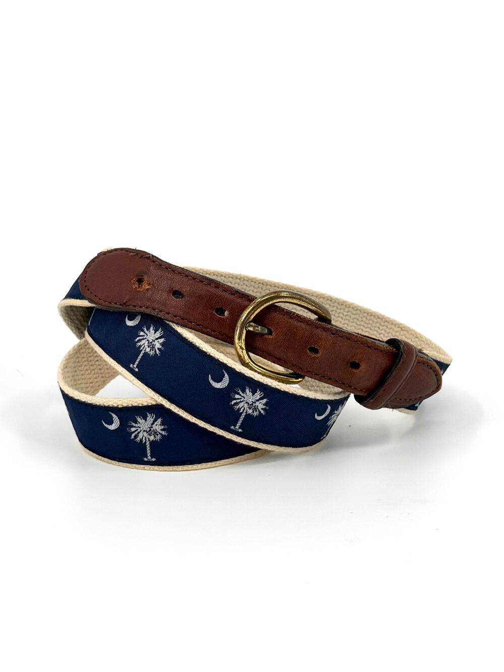 Vintage 90s Barrons Hunter Navy Blue South Carolina Palmetto Khaki Webbing Belt